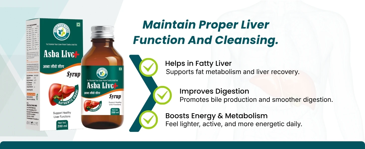 Asba Livo+ Syrup to cleanse your liver from toxins and fat Banner
