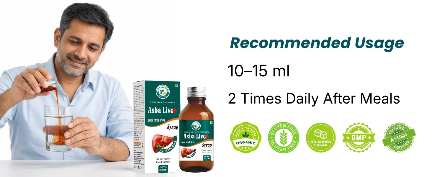Asba Livo+ Syrup to cleanse your liver from toxins and fat Banner