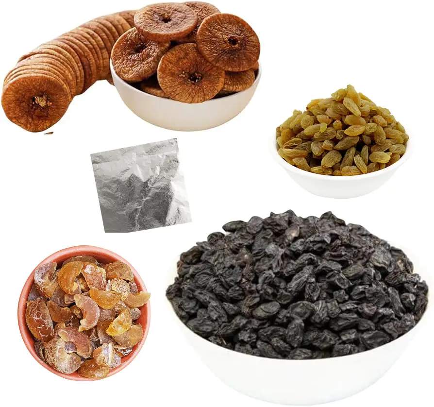 Raisins, Black Raisins, Amla Candy, Fig (Anjeer), Edible Silver Leaves